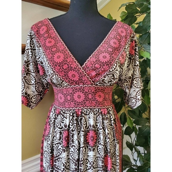 ND New Directions Floral Print V Neck Dress 4 - Picture 5 of 11